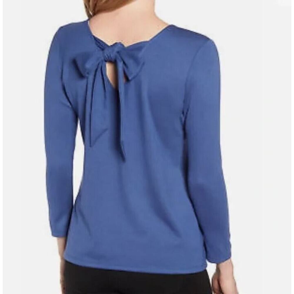 Gibson Women's Baby Ponte Bow Back Long Sleeve Top in Marine Blue Medium $64